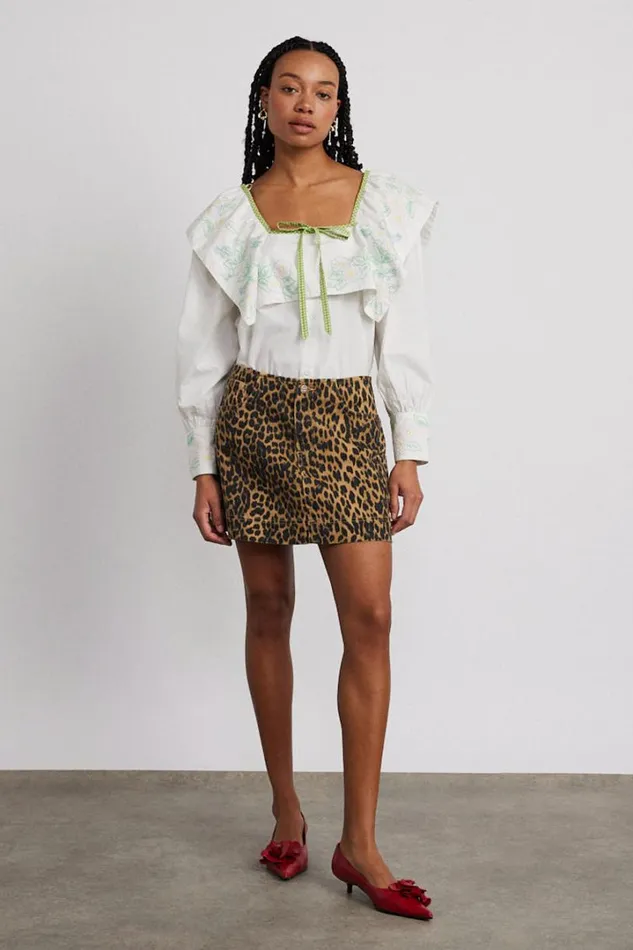 Women Coords Damson Madder Lily Denim Mini Skirt Leopard