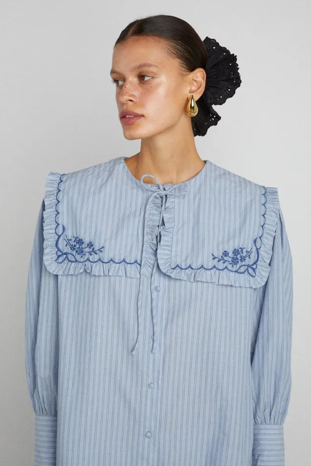 Women Coords Damson Madder Nordine Square Collar Blouse 8211 Blue Stripe