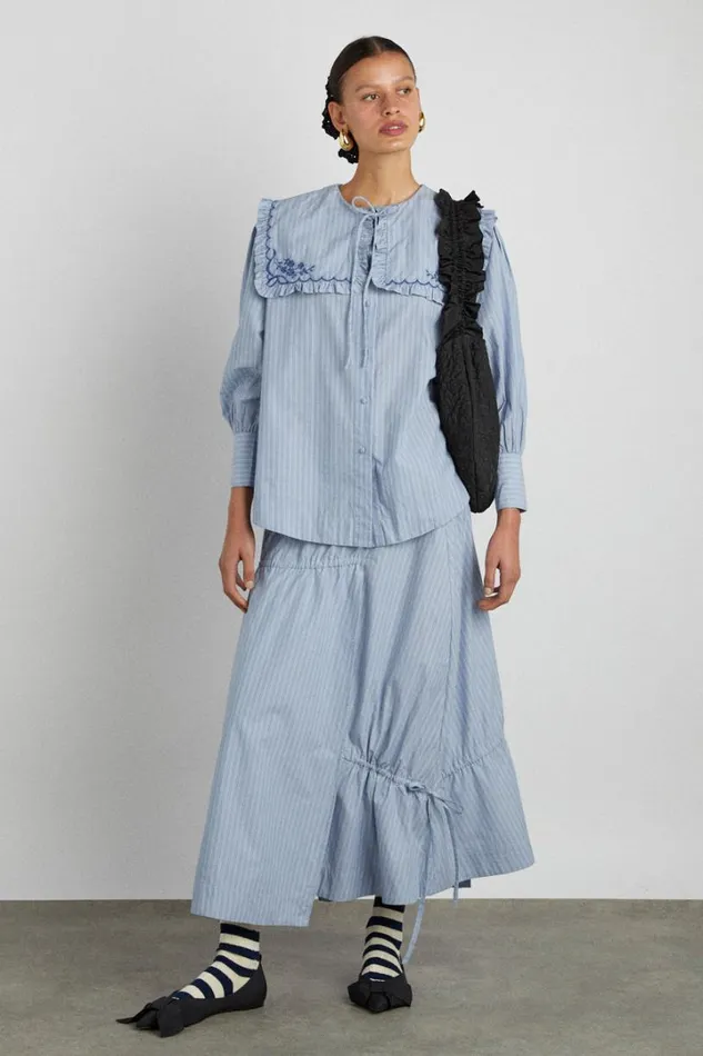 Women Coords Damson Madder Nordine Square Collar Blouse 8211 Blue Stripe