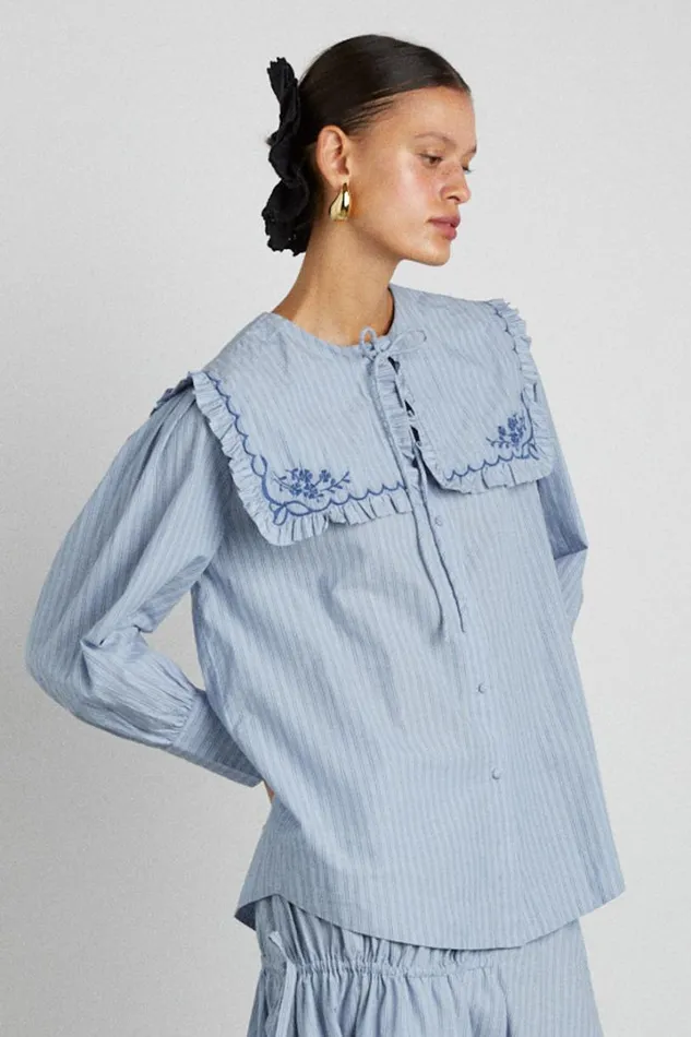 Women Coords Damson Madder Nordine Square Collar Blouse 8211 Blue Stripe