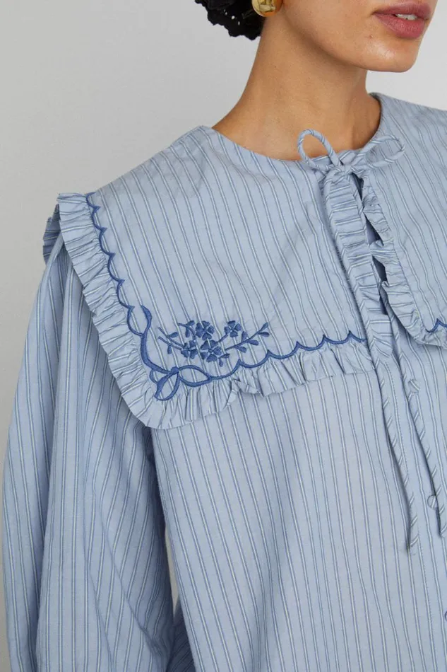 Women Coords Damson Madder Nordine Square Collar Blouse 8211 Blue Stripe