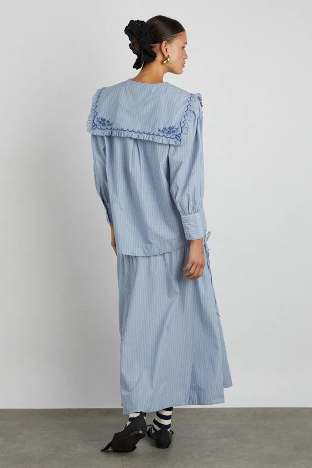 Women Coords Damson Madder Nordine Square Collar Blouse 8211 Blue Stripe