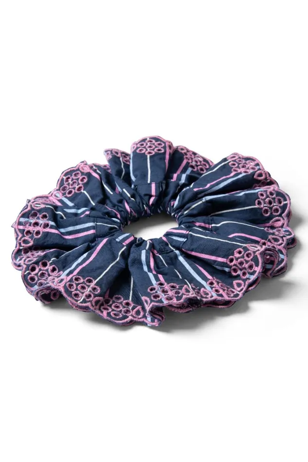 Women Coords Damson Madder Stripe Scrunchie With Broderie Edge
