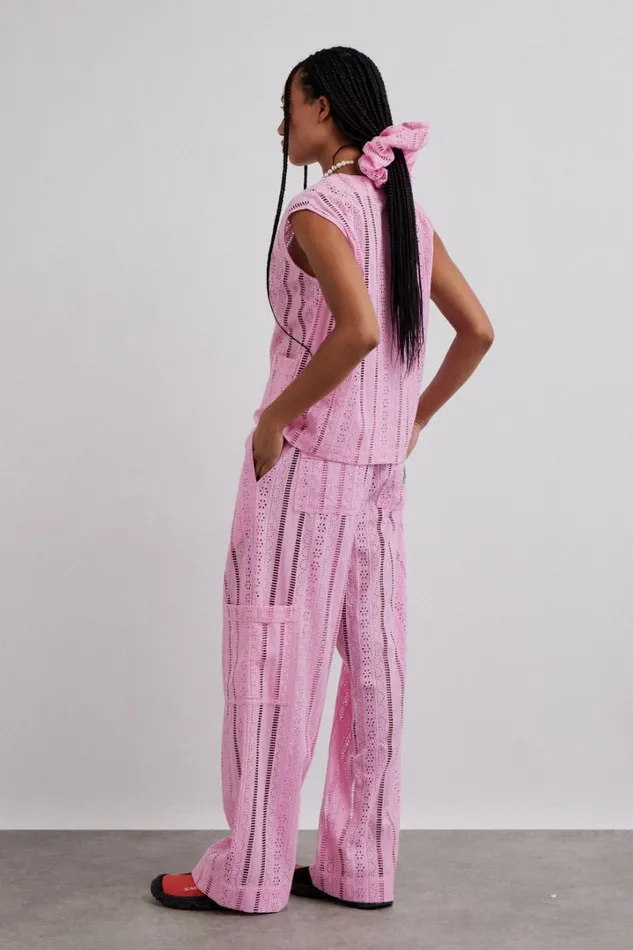 Women Coords Damson Madder Vacation Pants 8211 Pink Broderie