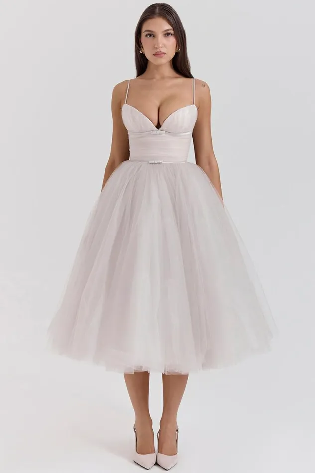 Women Countess French Dove Tulle Midi Dress House Of CB Dresses