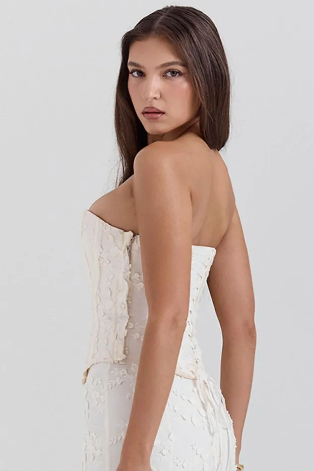 Women Dakota Vintage Ivory Embroidered Strapless Corset House Of CB Corsets Women Dakota Vintage Ivory Embroidered Strapless Corset House Of CB Corsets