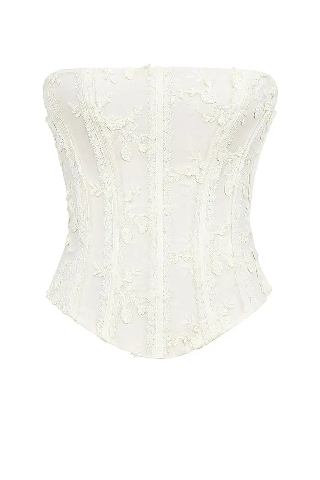 Women Dakota Vintage Ivory Embroidered Strapless Corset House Of CB Corsets Women Dakota Vintage Ivory Embroidered Strapless Corset House Of CB Corsets