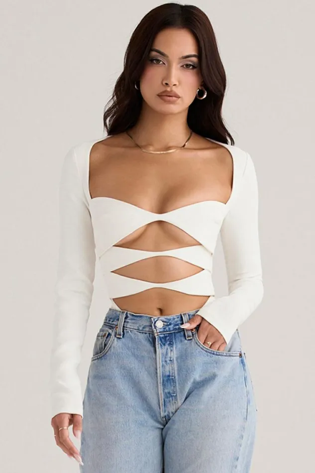 Women Danica White Cutout Bodysuit House Of CB Tops