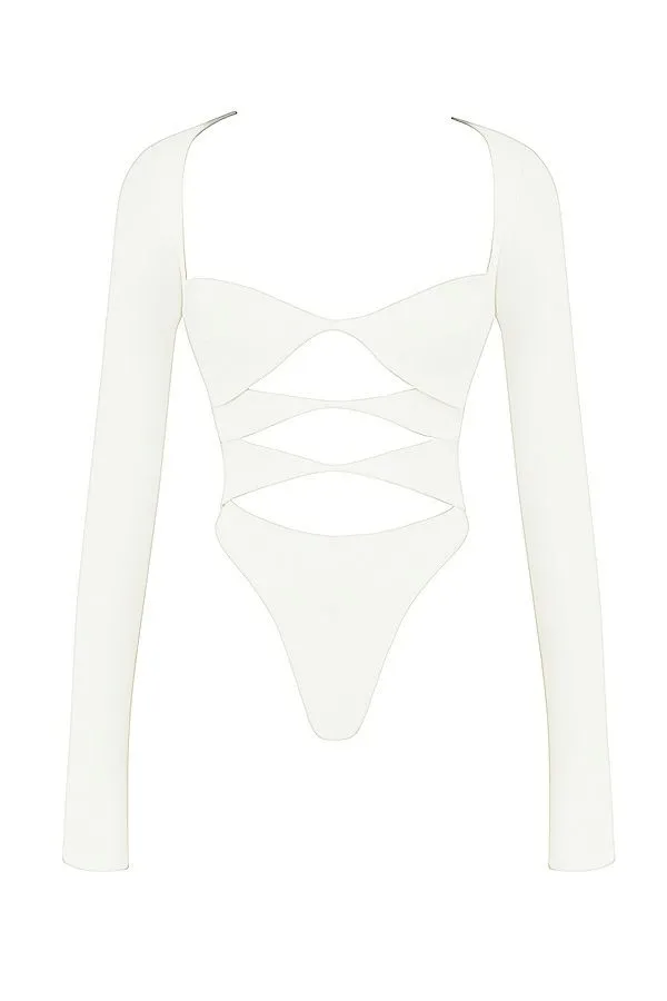 Women Danica White Cutout Bodysuit House Of CB Tops Women Danica White Cutout Bodysuit House Of CB Tops