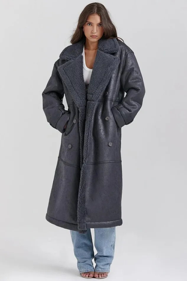 Women Deiji Grey Vegan Shearling Coat House Of CB Outerwear