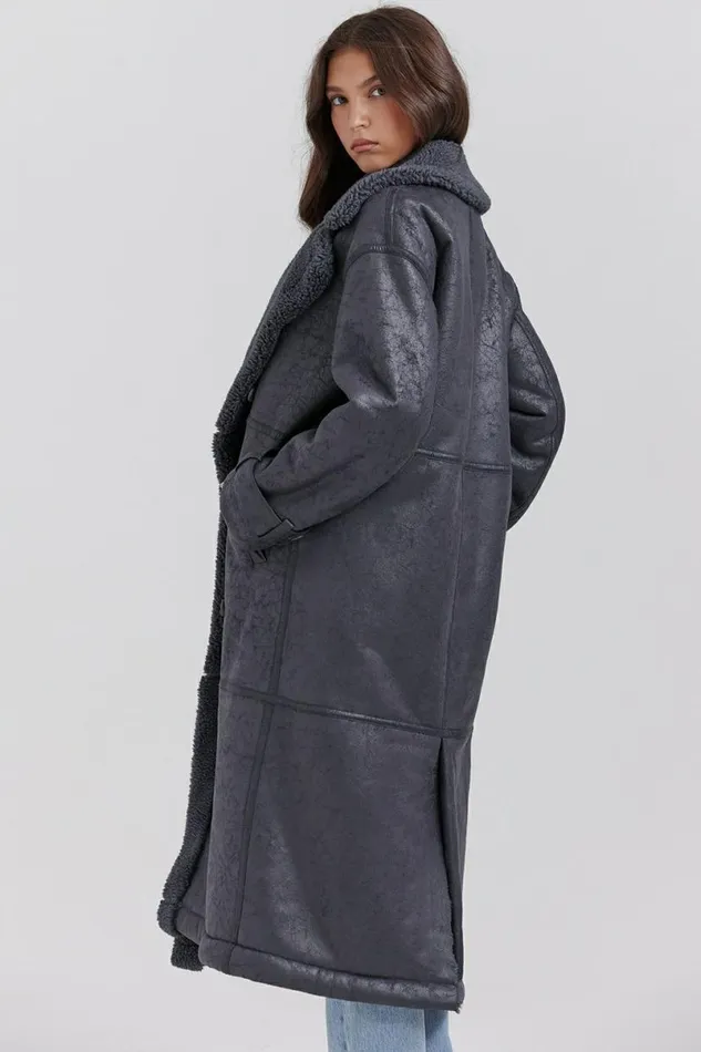 Women Deiji Grey Vegan Shearling Coat House Of CB Outerwear