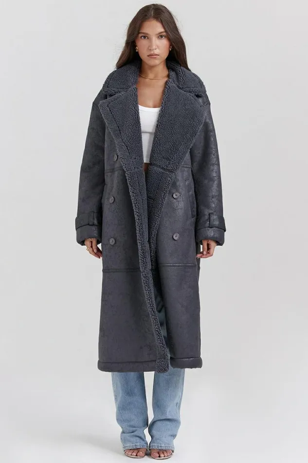 Women Deiji Grey Vegan Shearling Coat House Of CB Outerwear