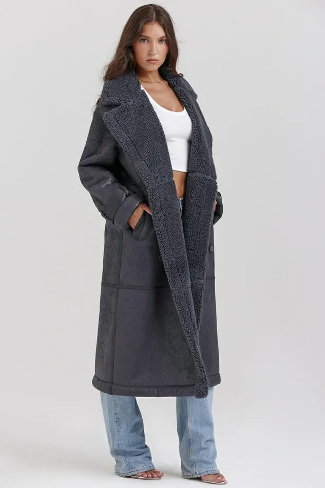 Women Deiji Grey Vegan Shearling Coat House Of CB Outerwear