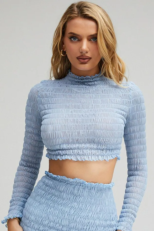 Women DELIGHT MISTRESS ROCKS POWDER BLUE SHIRRED CROP TOP House Of CB Tops