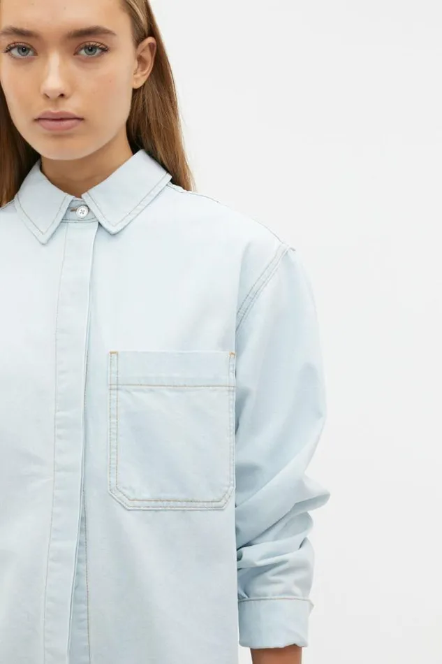 Women Denim Seed Heritage Denim Button Down Shirt Stone Blue Wash