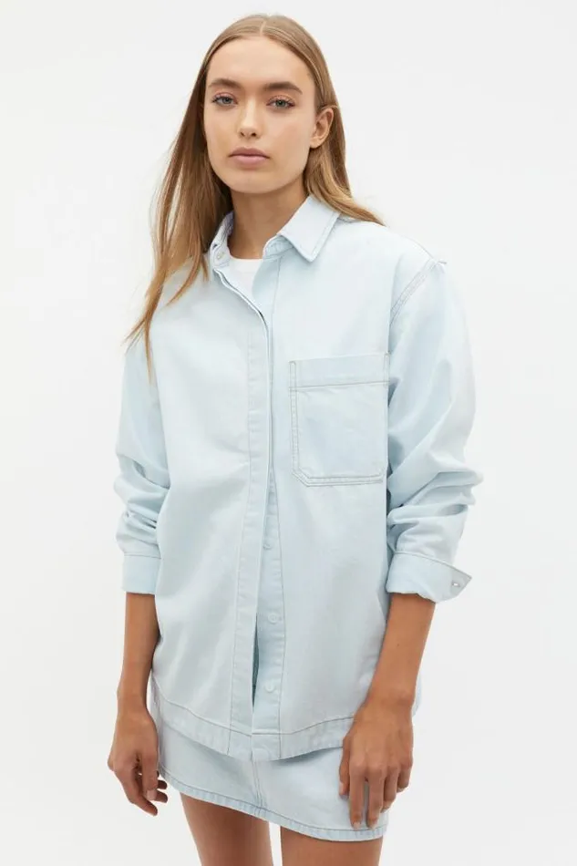 Women Denim Seed Heritage Denim Button Down Shirt Stone Blue Wash