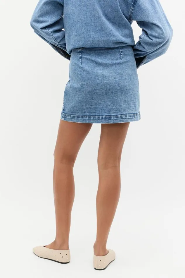 Women Denim Seed Heritage Denim Patch Pocket Mini Skirt Mist Blue Wash