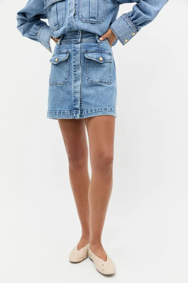 Women Denim Seed Heritage Denim Patch Pocket Mini Skirt Mist Blue Wash