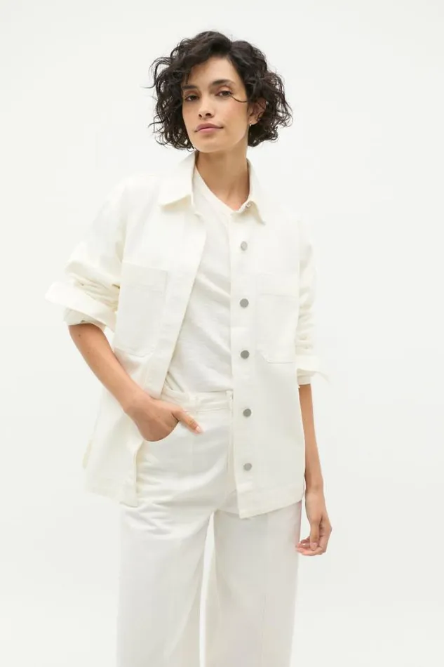 Women Denim Seed Heritage Denim Pocket Front Shirt Cloud Cream