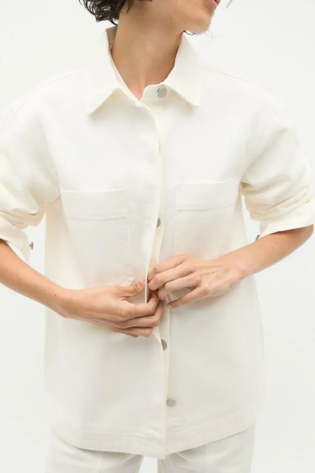 Women Denim Seed Heritage Denim Pocket Front Shirt Cloud Cream