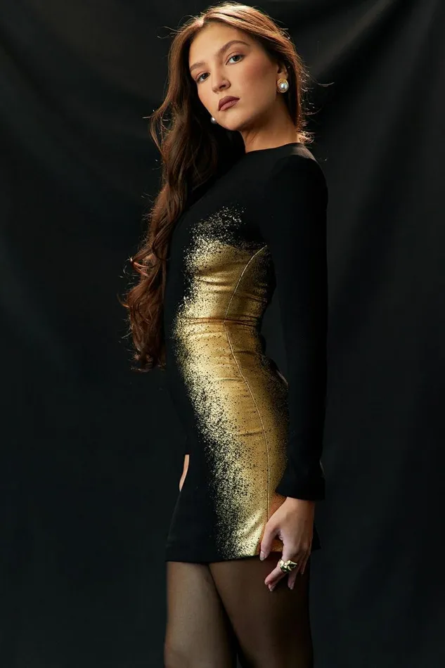 Women Domenica Black and Gold Foil Print Mini Dress House Of CB Dresses Women Domenica Black and Gold Foil Print Mini Dress House Of CB Dresses
