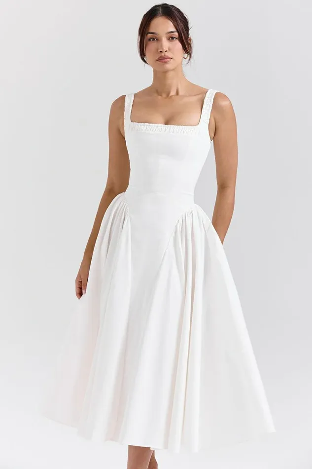 Women Dorothy White Cotton Midi Sundress House Of CB Dresses