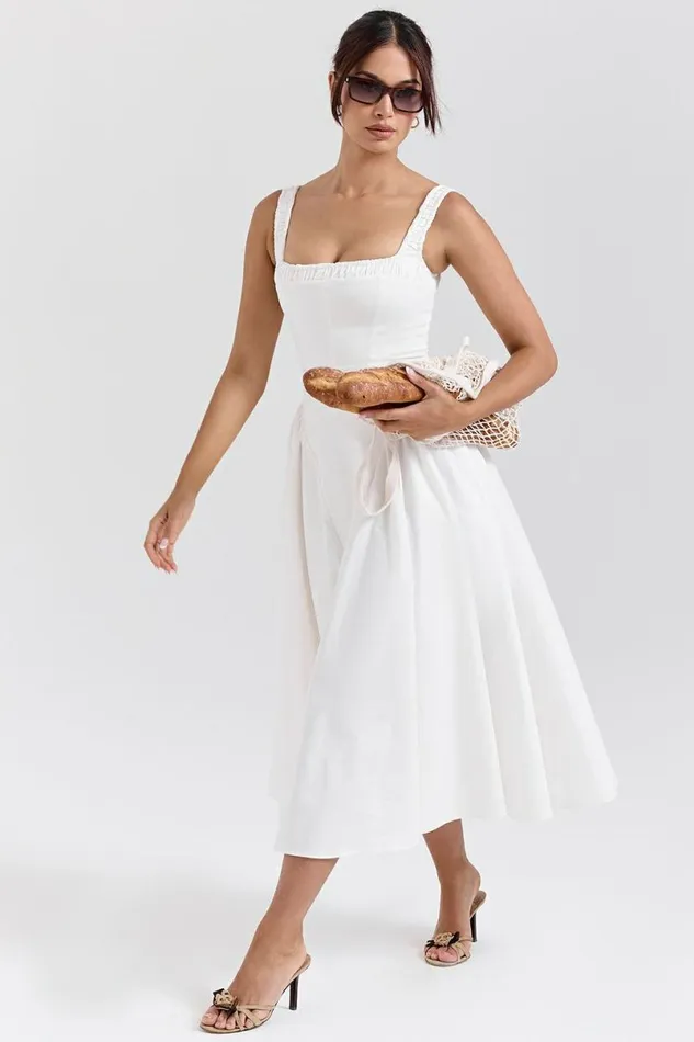Women Dorothy White Cotton Midi Sundress House Of CB Dresses