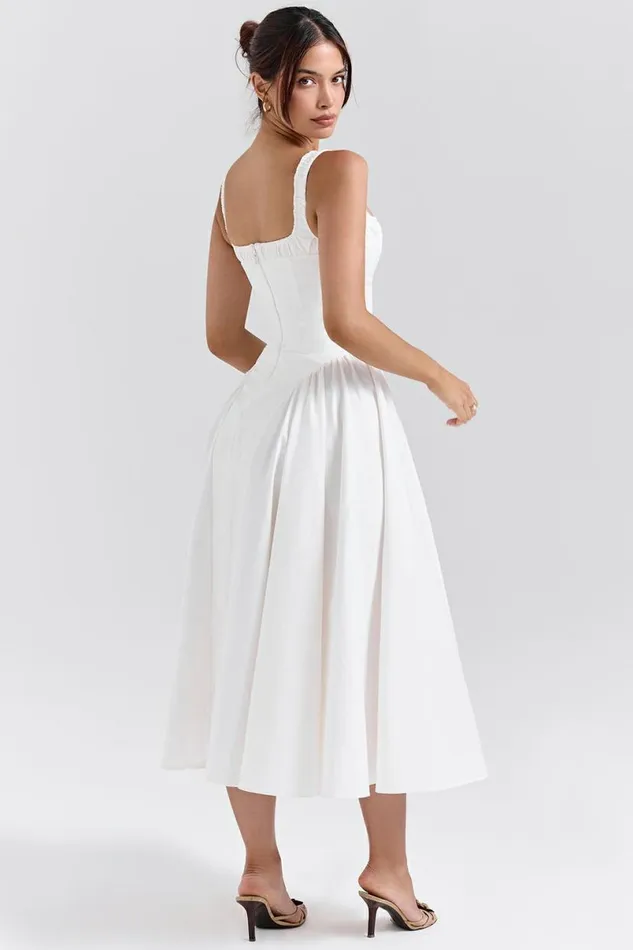Women Dorothy White Cotton Midi Sundress House Of CB Dresses
