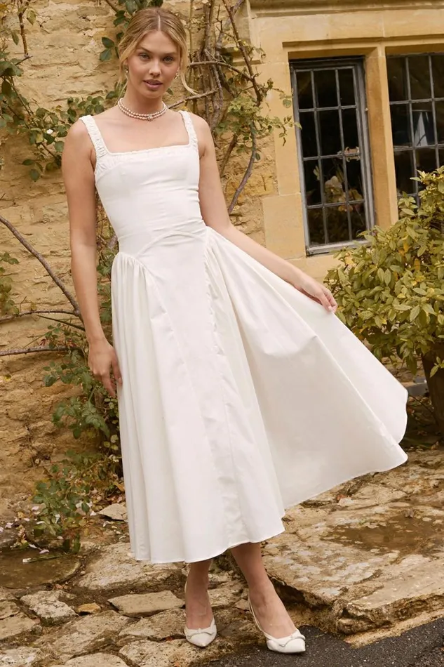 Women Dorothy White Cotton Midi Sundress House Of CB Dresses
