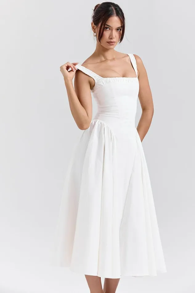 Women Dorothy White Cotton Midi Sundress House Of CB Dresses