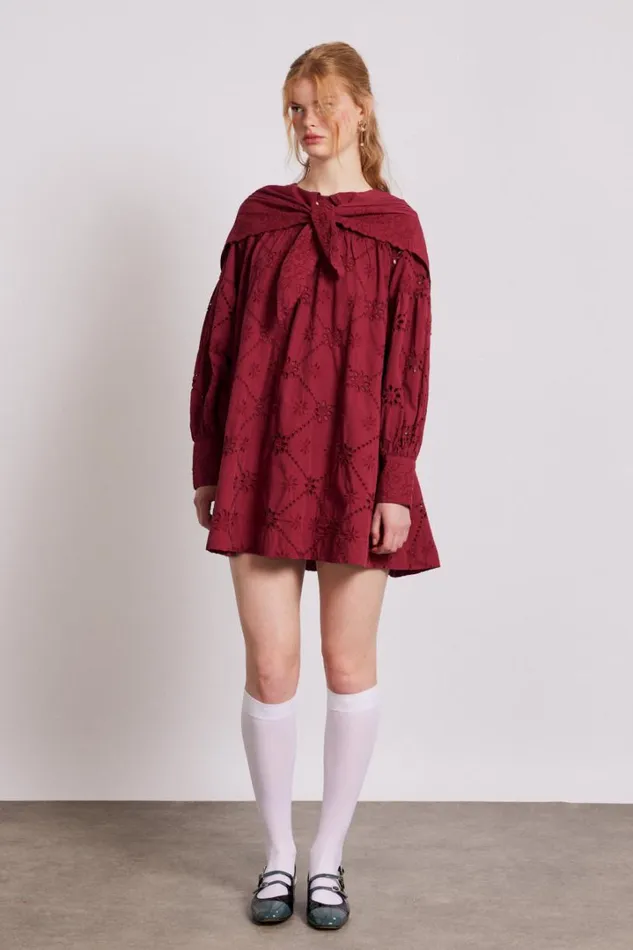 Women Dresses Damson Madder Clementine Collared Mini Dress 8211 Burgundy