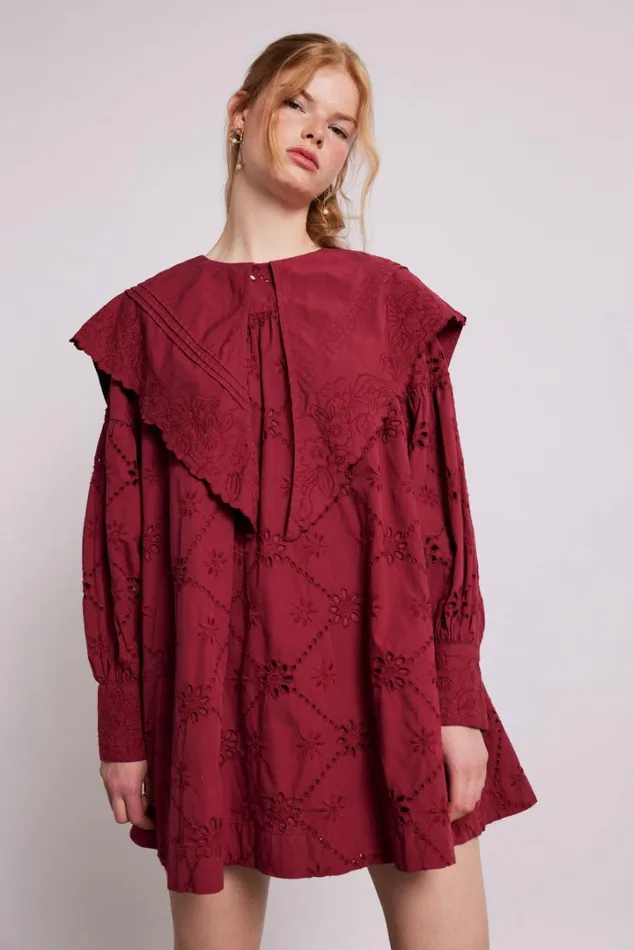 Women Dresses Damson Madder Clementine Collared Mini Dress 8211 Burgundy