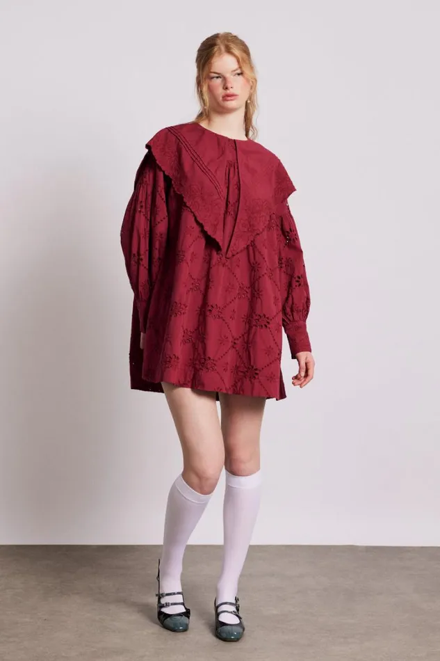 Women Dresses Damson Madder Clementine Collared Mini Dress 8211 Burgundy