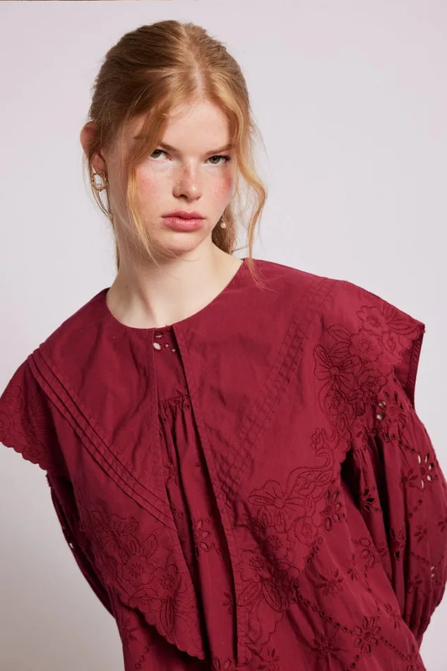 Women Dresses Damson Madder Clementine Collared Mini Dress 8211 Burgundy