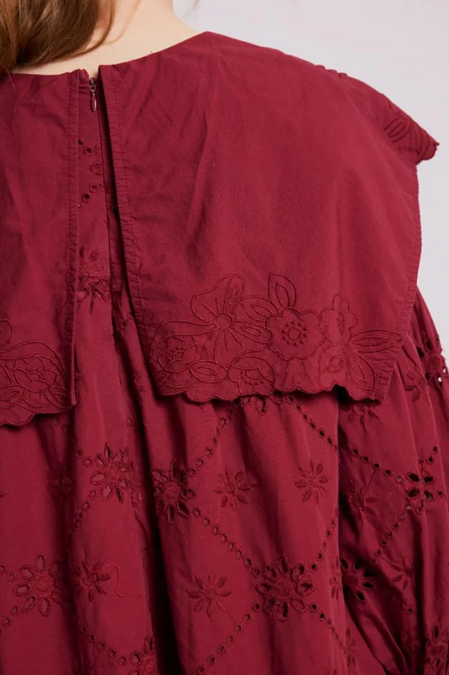 Women Dresses Damson Madder Clementine Collared Mini Dress 8211 Burgundy