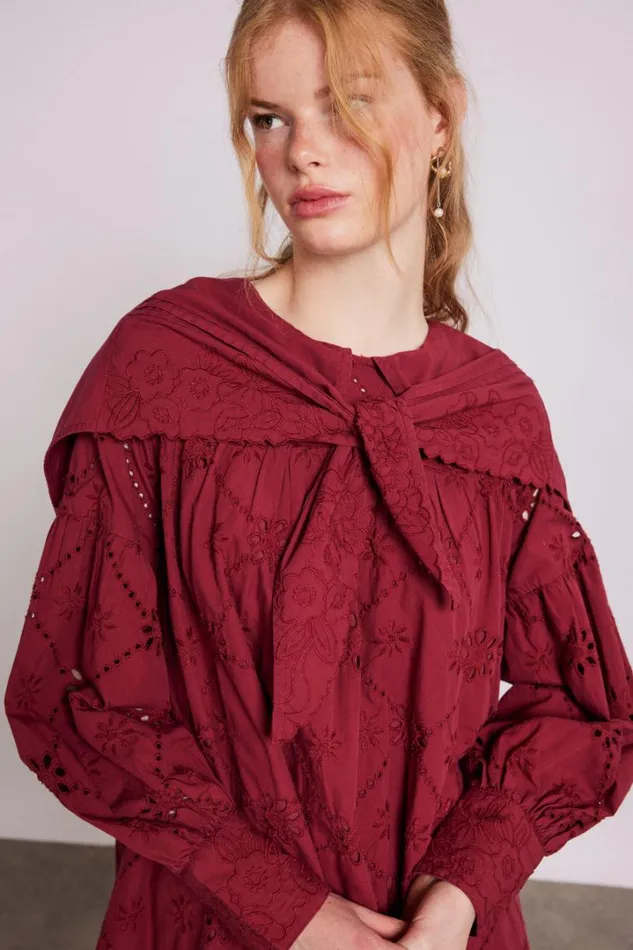 Women Dresses Damson Madder Clementine Collared Mini Dress 8211 Burgundy