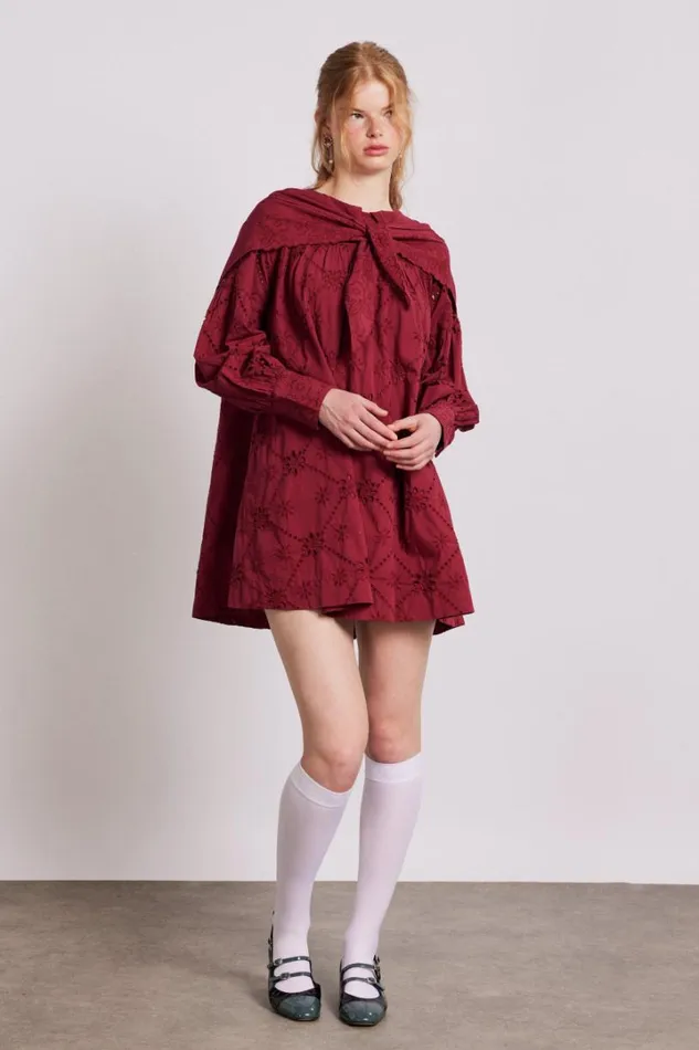 Women Dresses Damson Madder Clementine Collared Mini Dress 8211 Burgundy