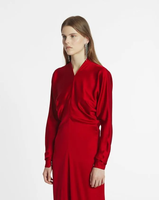 Women Dresses Lanvin Fitted Silk Dress Carmine Red Women Dresses Lanvin Fitted Silk Dress Carmine Red