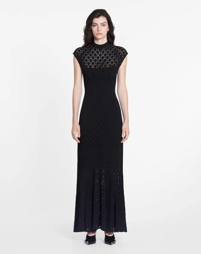 Women Dresses Lanvin Long Dress In Lace Effect Knit Black Women Dresses Lanvin Long Dress In Lace Effect Knit Black