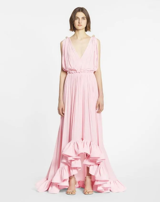 Women Dresses Lanvin Long Dress With Ruffles Light Pink Women Dresses Lanvin Long Dress With Ruffles Light Pink