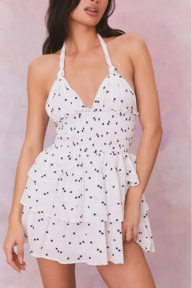 Women Dresses LoveShackFancy Deanna Star Print Cotton Halter Mini Dress Ivory Starlight Women Dresses LoveShackFancy Deanna Star Print Cotton Halter Mini Dress Ivory Starlight