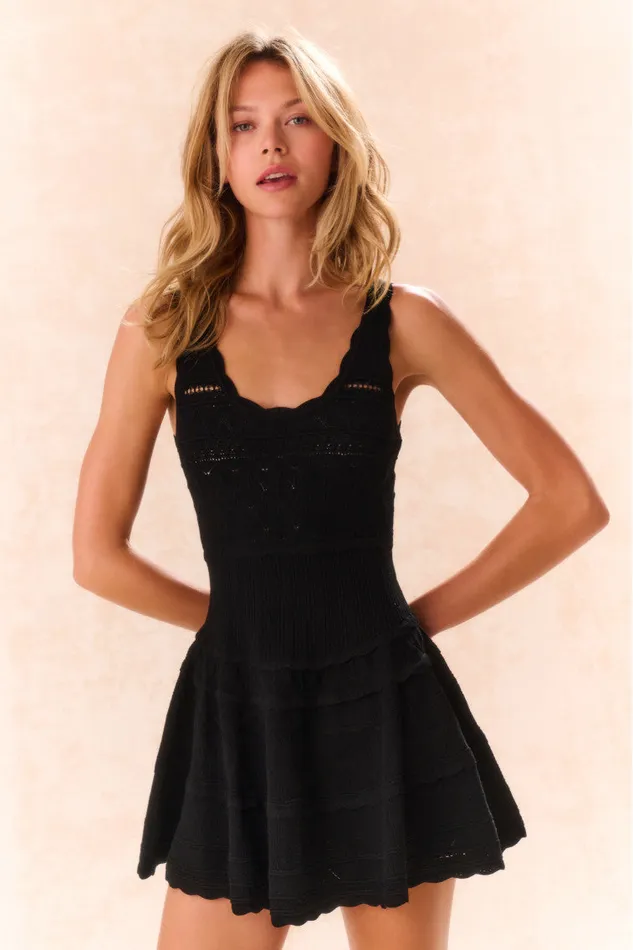 Women Dresses LoveShackFancy Ronelle Pointelle Scallop Mini Dress Black