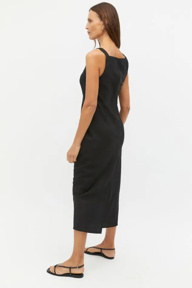 Women Dresses Seed Heritage Linen Square Neck Bias Slip Dress Black