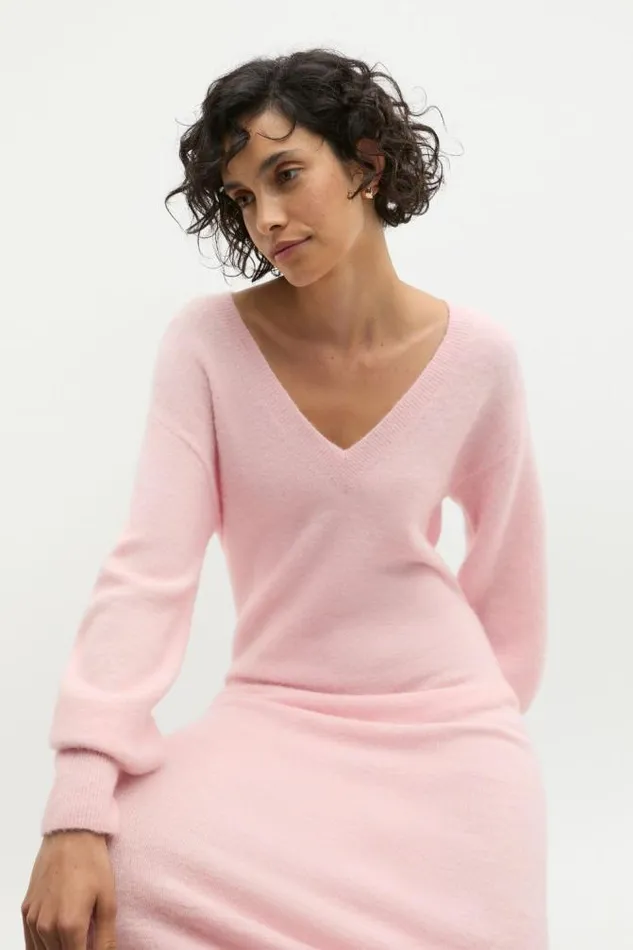 Women Dresses Seed Heritage Lofty V Neck Midi Dress Rose Petal Marle