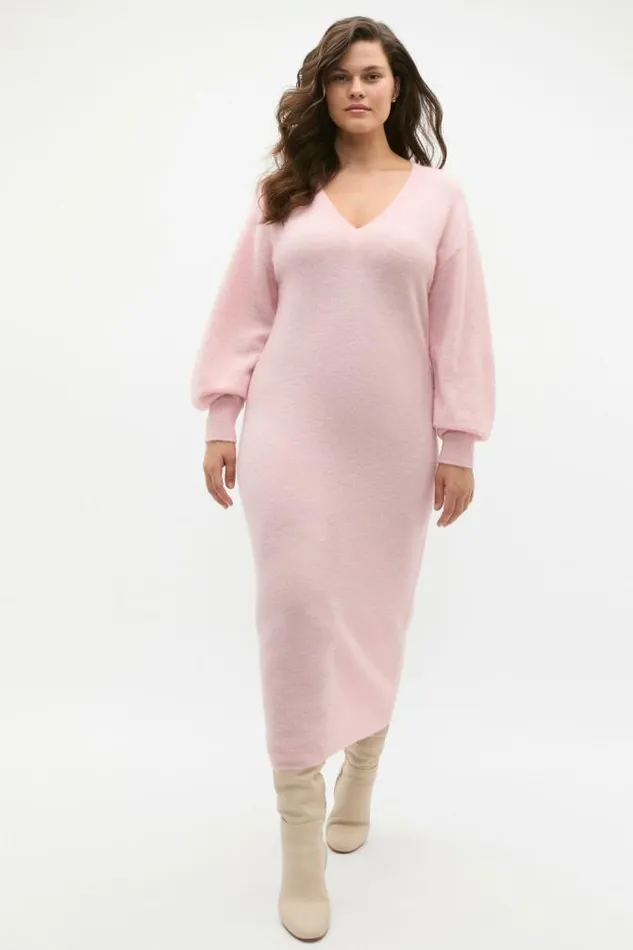 Women Dresses Seed Heritage Lofty V Neck Midi Dress Rose Petal Marle
