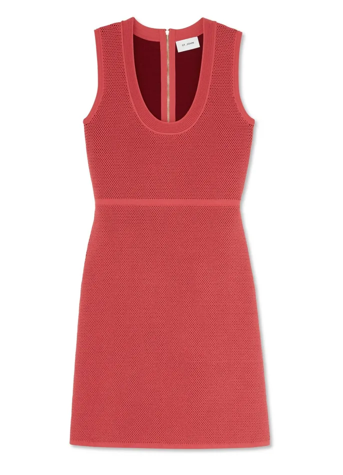 Women Dresses St John BiTonal Stretch Knit Dress Rosedark Claret Multi