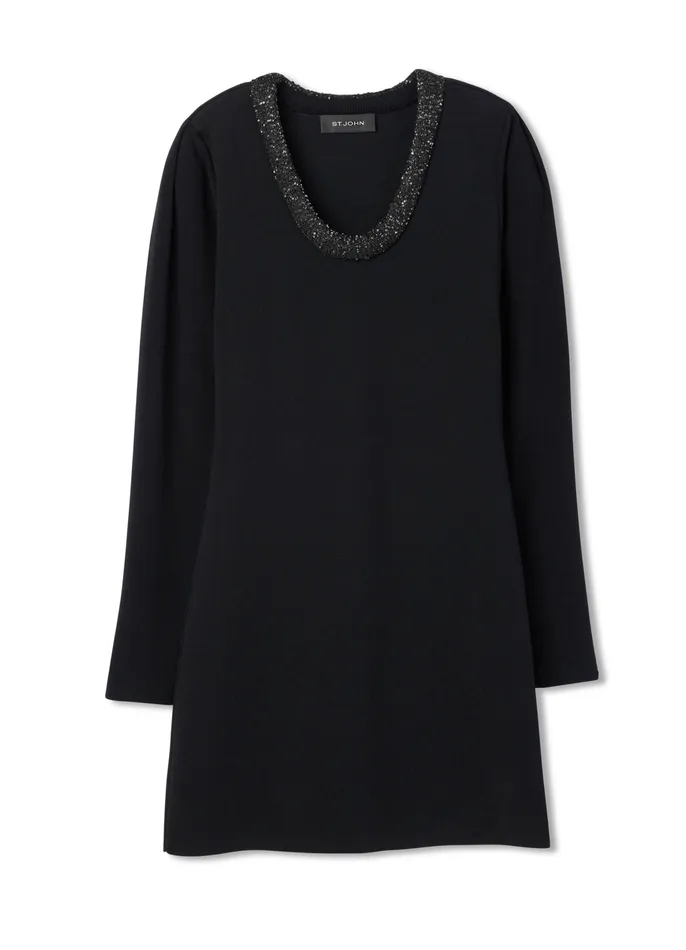 Women Dresses St John Long Sleeve Stretch Mini Dress Black