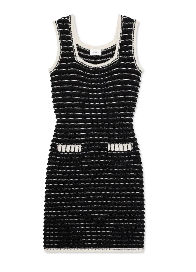 Women Dresses St John Sleeveless Eyelash Tweed Dress Blackecru