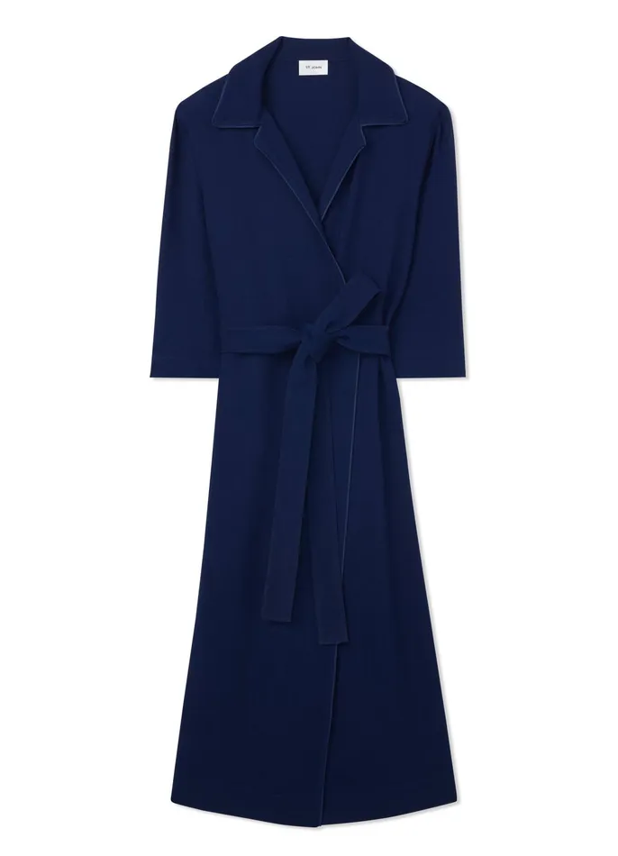 Women Dresses St John Textured Crepe Wrap Dress Royal Blue