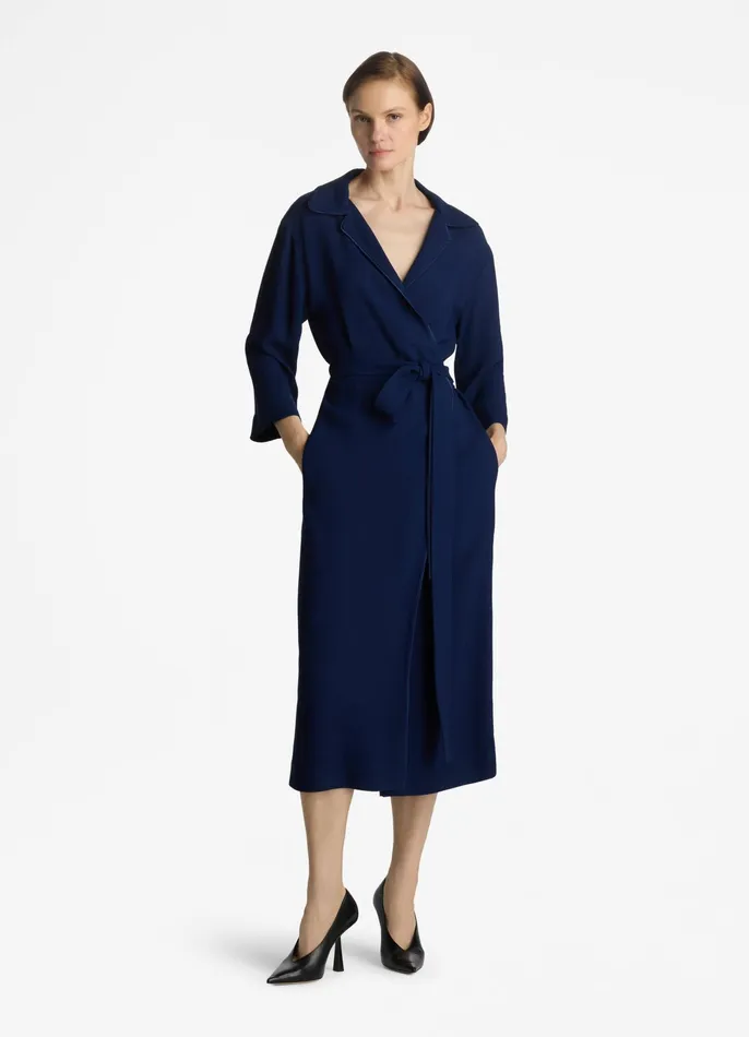 Women Dresses St John Textured Crepe Wrap Dress Royal Blue Women Dresses St John Textured Crepe Wrap Dress Royal Blue